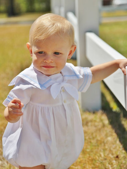 Feltman Brothers Infant Boys Sailor Suit Bubble - White with Light Blue Trim