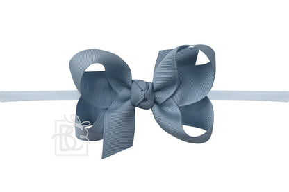 Beyond Creations Girls 1/4" Pantyhose Headband with Attached Bow - Grosgrain - Williamsburg Blue