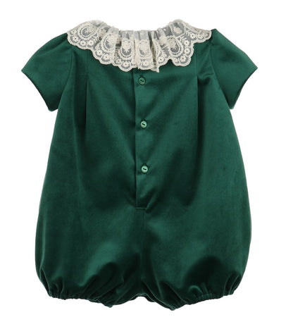 Luli & Me Girls Deluxe Velvet Bubble with Lace Collar - Green