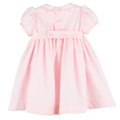 Luli & Me Girls Bouquet Smocked Dress - Scallop Collar - Pink