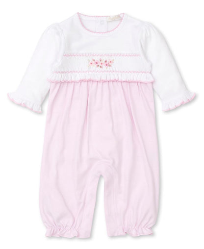 Kissy Kissy Baby Girls Pink / White Playsuit Romper - Smocked Flowers