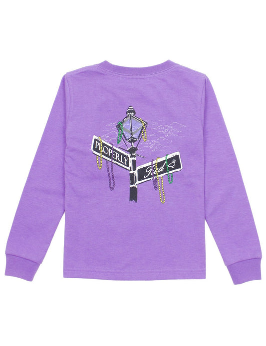Properly Tied Purple Shirt - Mardi Gras Rue Street Sign