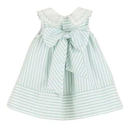 Sophie & Lucas Girls Coastal Classics Striped Dress - Fancy Collar - Green
