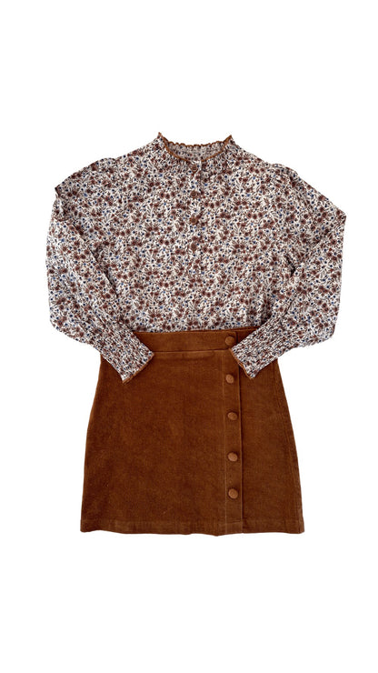 pleat Collection Girls Reese Skirt - Honey Brown Cord