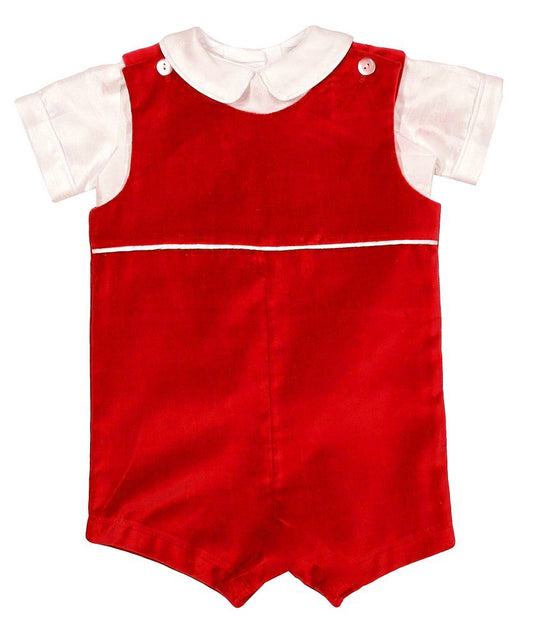 Funtasia Baby / Toddler Boys Velvet Shortall with Shantung Shirt - Red