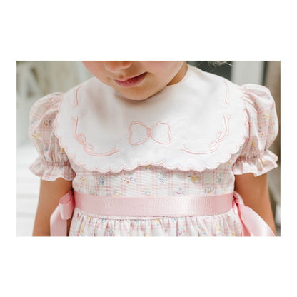 Sal & Pimenta Girls Bubble - Pink Positano - White Embroidered Collar - Pink Bows at Sides