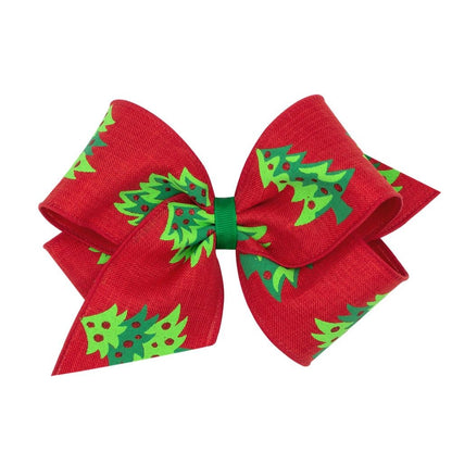 Wee Ones Girls Christmas Novelty Hair Bow - Christmas Trees on Red