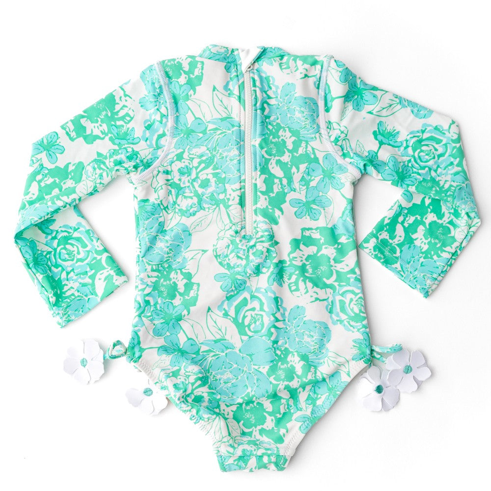 Shade Critters Girls Long Sleeve Rash Guard Swimsuit - Charming Rose