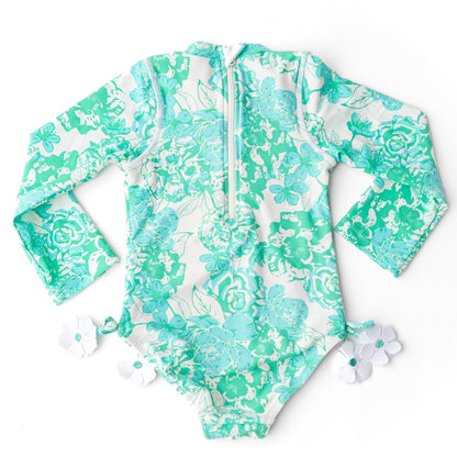 Shade Critters Girls Long Sleeve Rash Guard Swimsuit - Charming Rose