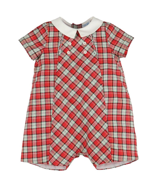 Luli & Me Baby Boys Red Holiday Scottish Tartan Bubble