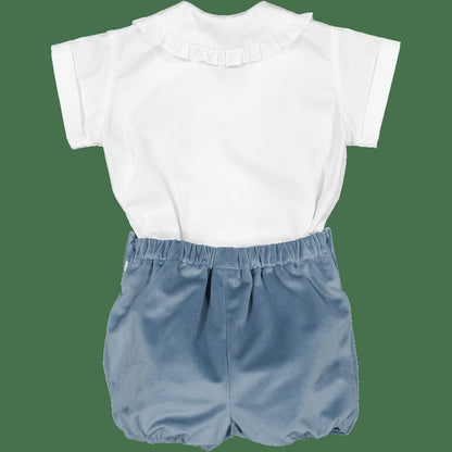 Sal & Pimenta Boys Dressy Button On Set - Velvet - Dusty Blue