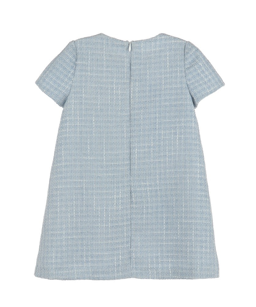 Luli & Me Girls Embroidery Collar Tweed A-Line Dress - Blue