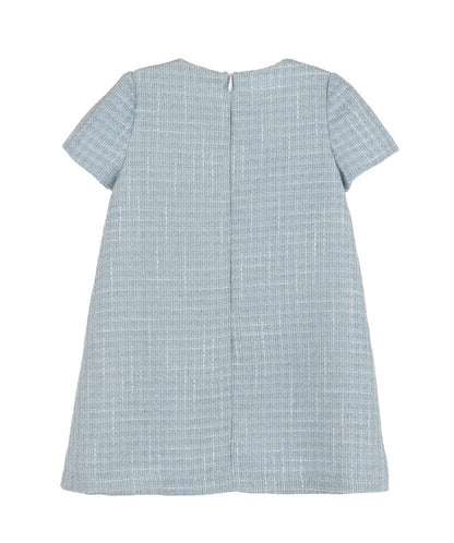 Luli & Me Girls Embroidery Collar Tweed A-Line Dress - Blue