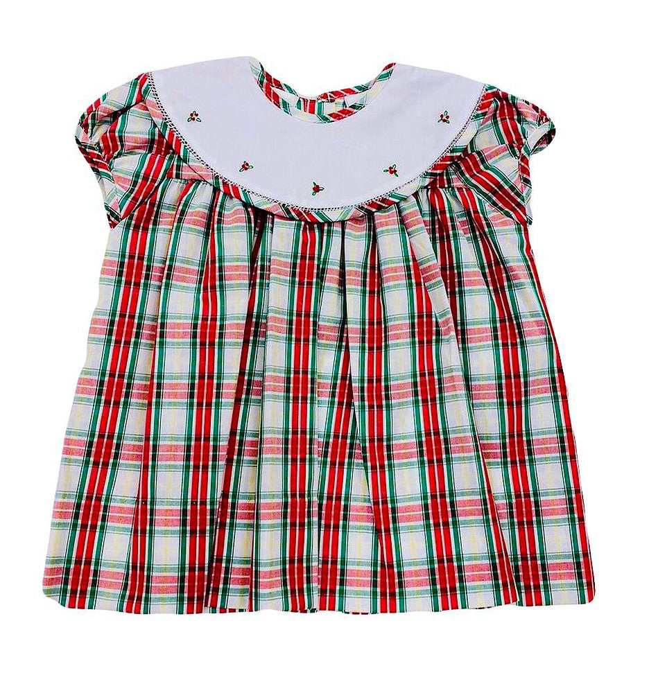 The Best Dressed Child Girls Green & Red Holiday Plaid Dress - Embroidered Platter Collar