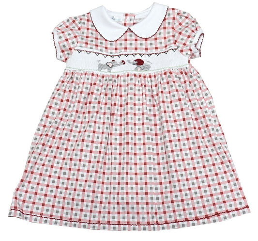 Magnolia Baby Girls Alabama Elephant Football Crimson Tide Checks Smocked Dress