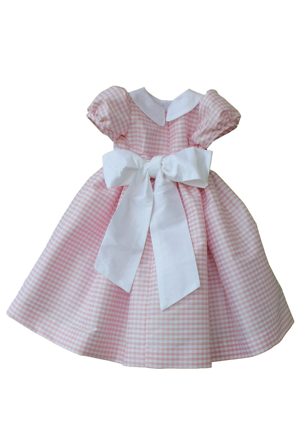 Susanne Lively Girls Party Dress - Pink Checks with Collar & Sash