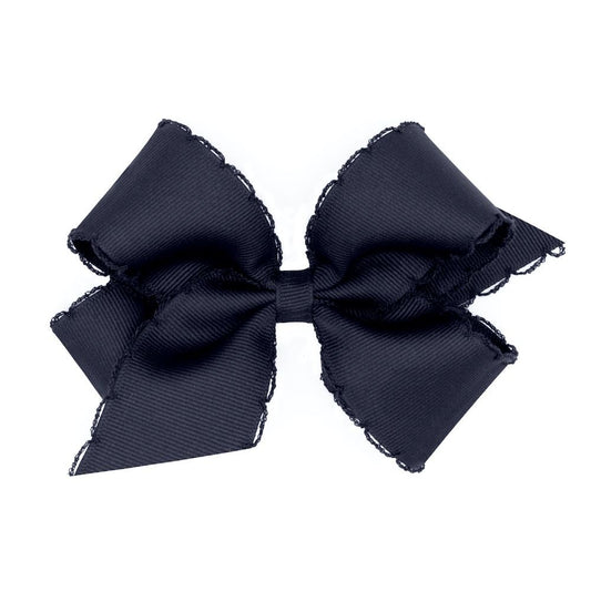 Wee Ones Girls Hair Bow - Monotone Moonstitch - Navy Blue