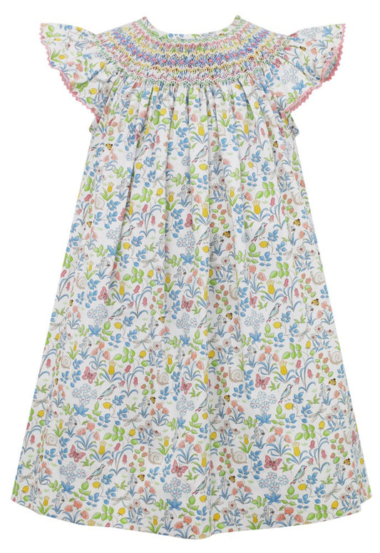 Anavini Baby / Toddler Girls Spring Garden Liberty Floral Smocked Bishop Dress