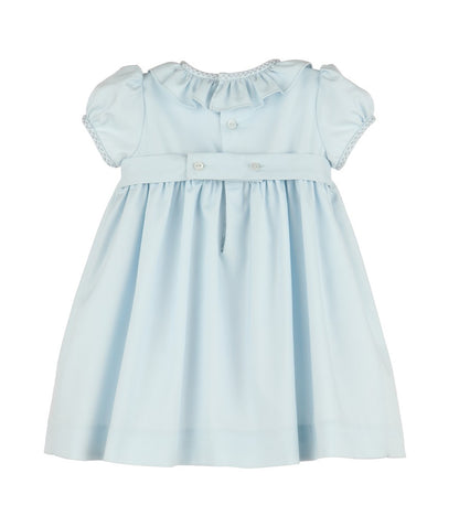 Luli & Me Girls Silverstone Flowers Blue Smocked Dress - Ruffle Collar