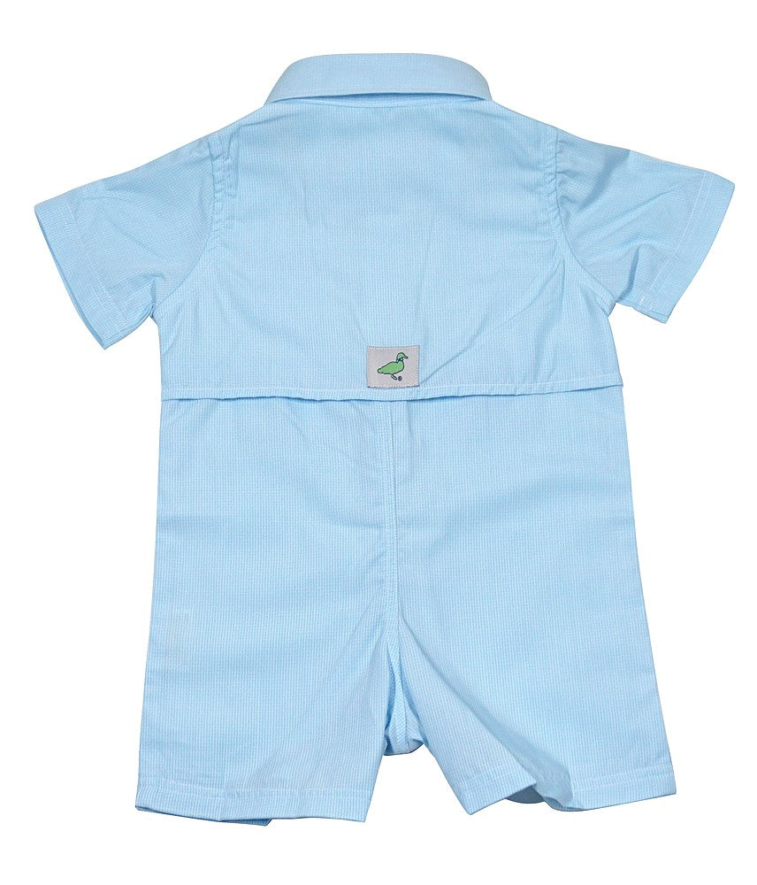 Properly Tied Baby Boys Fishing Shirt Style Shortall Romper - Aqua Blue
