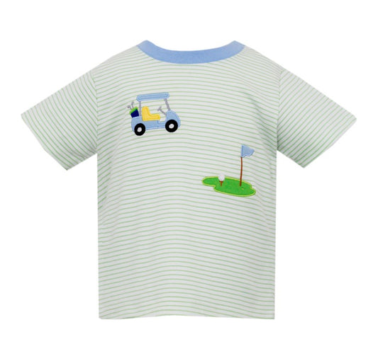 Claire & Charlie Boys Green Stripe Golf Theme Shirt