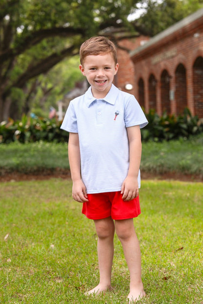 Trotter Street Kids Boys Blue Mouse Embroidery Polo Shirt