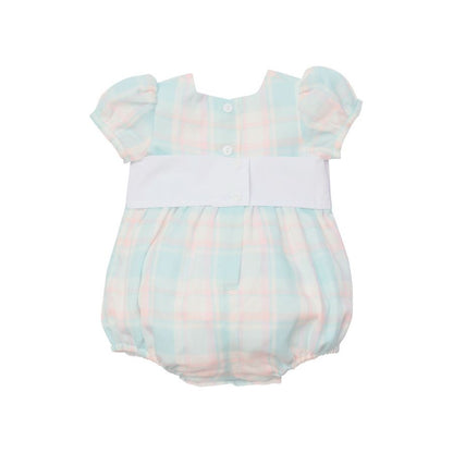 Sal & Pimenta Girls Bubble - Pink & Blue Breeze Plaid with Embroidered Hearts