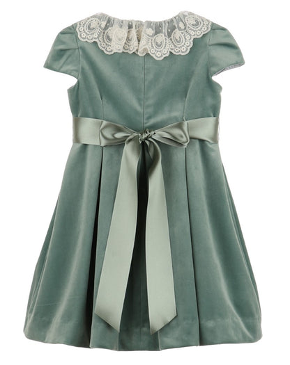 Luli & Me Girls Deluxe Velvet Dress - Lace Collar - Ribbon Sash - Aqua Sage Green 6X Luli & Me Girls Deluxe Velvet Dress - Lace Collar - Ribbon Sash - Aqua Sage Green 6X