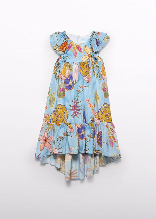 Abel & Lula Girls Blue Floral High Low Dress - Ruffles