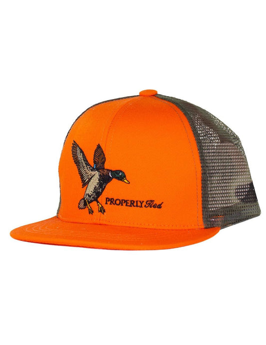 Properly Tied Youth Trucker Hat - Orange Mallard Duck Flight