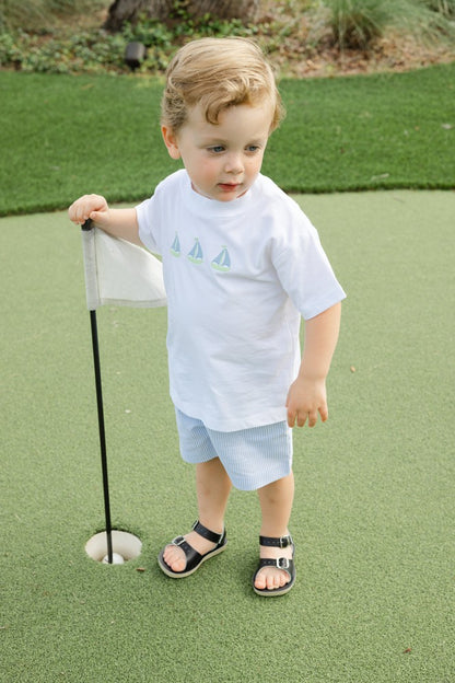 Bailey Boys Shorts Set - Blue Stripe Sailboat Trio
