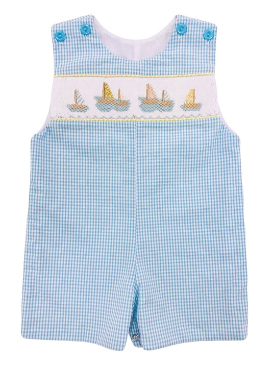 The Best Dressed Child Baby / Toddler Boys Blue Check Smocked Sailboats Jon Jon