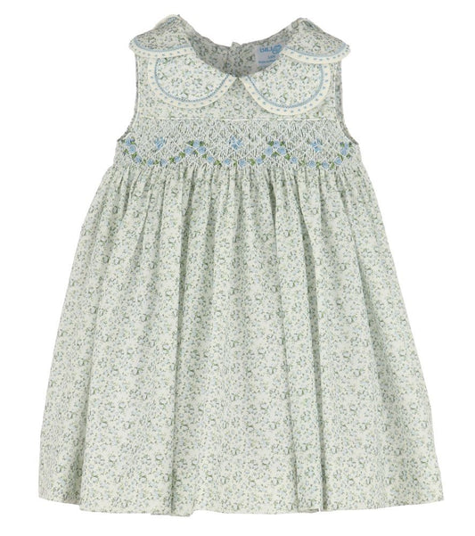 Luli & Me Girls Blue Tea Roses Floral Dress - Petal Collar