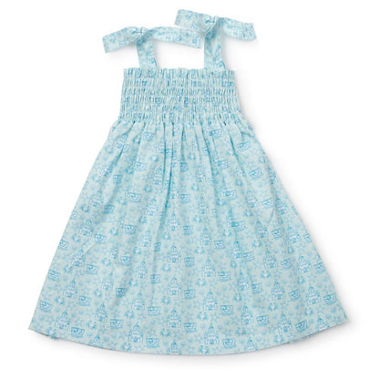 Lila & Hayes Girls Betsy Smocked Sun Dress - Sandcastles Aqua Blue