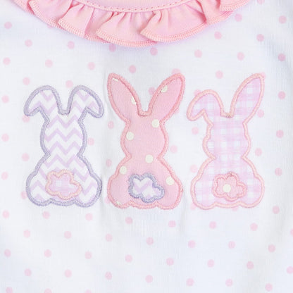 Magnolia Baby Girls Bunny Trio Applique Ruffle Lap Footie - Pink