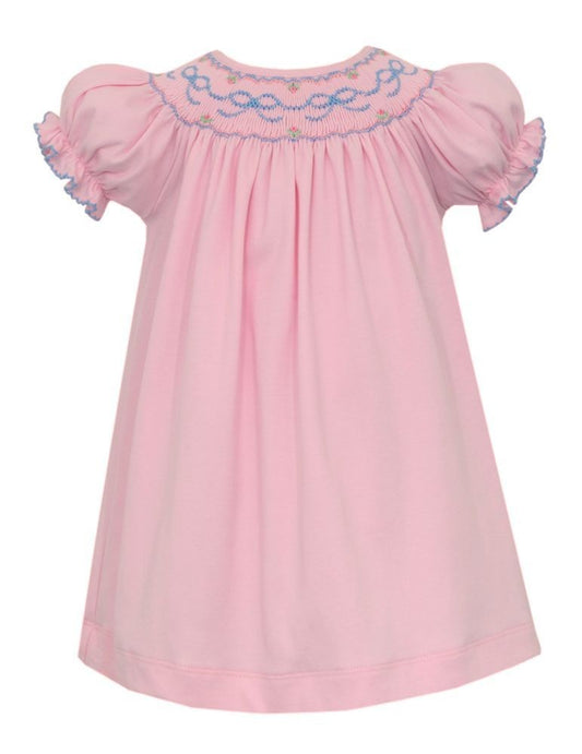 Petit Bebe Knits Baby Girls Pink Smocked Bows Bishop Dress