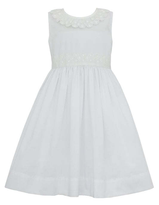 Claire & Charlie Girls White Batiste Sleeveless Dress - Swiss Eyelet Trim - Lined