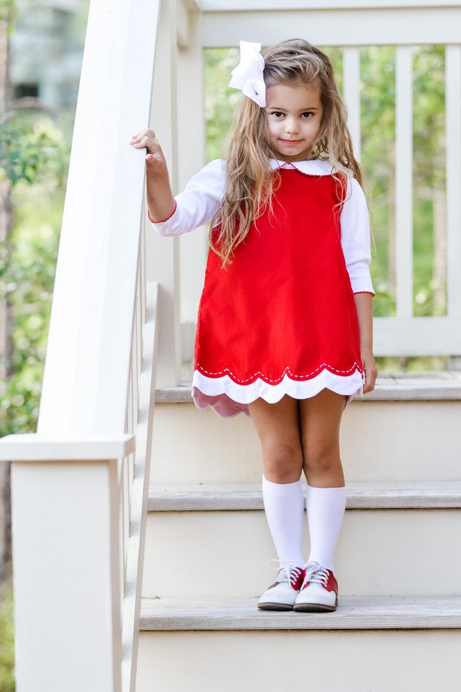 Proper Peony Girls Corduroy Jumper Dress - Hazel Scallop - Red 12M Proper Peony Girls Corduroy Jumper Dress - Hazel Scallop - Red 12M