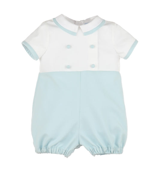 Luli & Me Baby Boys Two Tones - White & Blue - Bubble with Collar by Luli & Me
