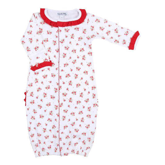 Magnolia Baby Girls Red Holiday Annalise's Floral Ruffle Converter Gown