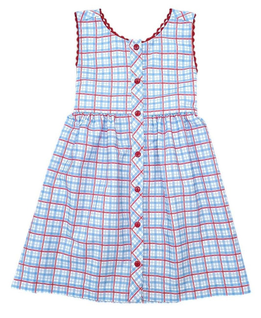 James & Lottie Girls Sammy Cross Back Dress - Patriotic Plaid