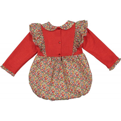 Sal & Pimenta Girls Bubble - Red Knit & Trocadero Liberty Floral Pinafore Bubble