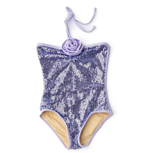 Shade Critters Girls One Piece Swimsuit - Purple Sequins