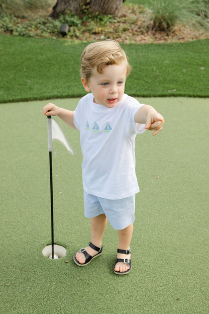 Bailey Boys Shorts Set - Blue Stripe Sailboat Trio