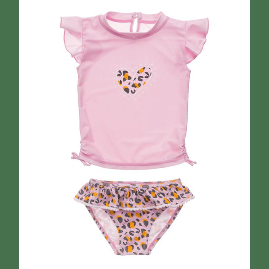 Snapper Rock Baby / Toddler Girls Pink Leopard Love Ruffle Rash Guard Set