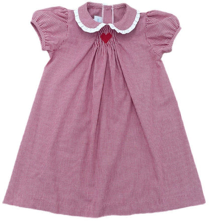James & Lottie Sage Red Gingham Heart Smocked Dress