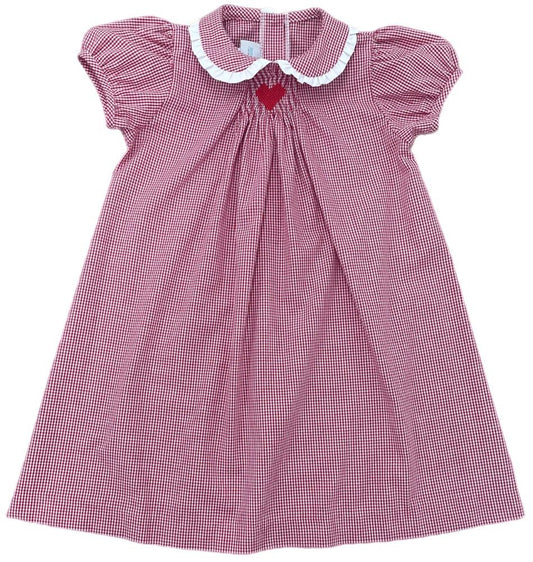 James & Lottie Sage Red Gingham Heart Smocked Dress by James & Lottie