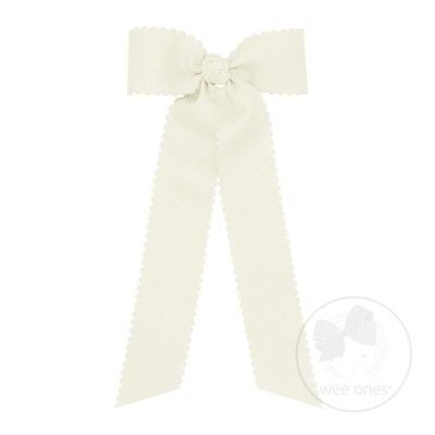 Wee Ones Girls Grosgrain Hair Bow with Streamers - Scallop Edge - Antique White