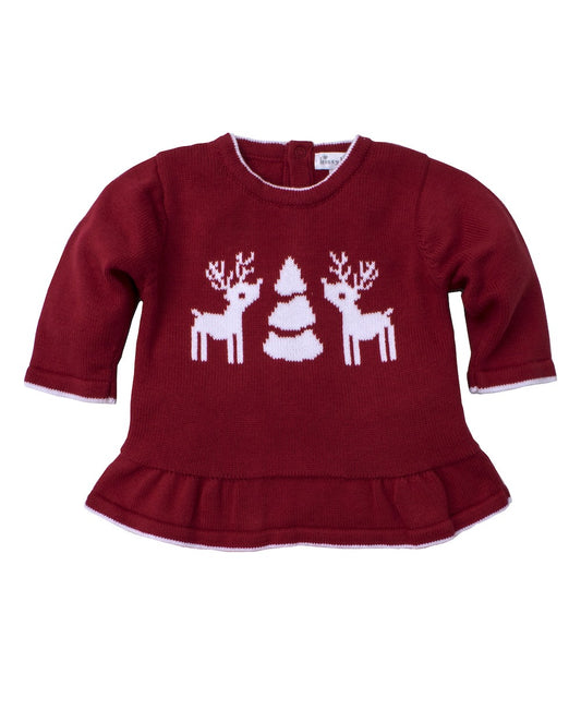 Kissy Kissy Baby Girls Red Reindeer Sweater with Peplum