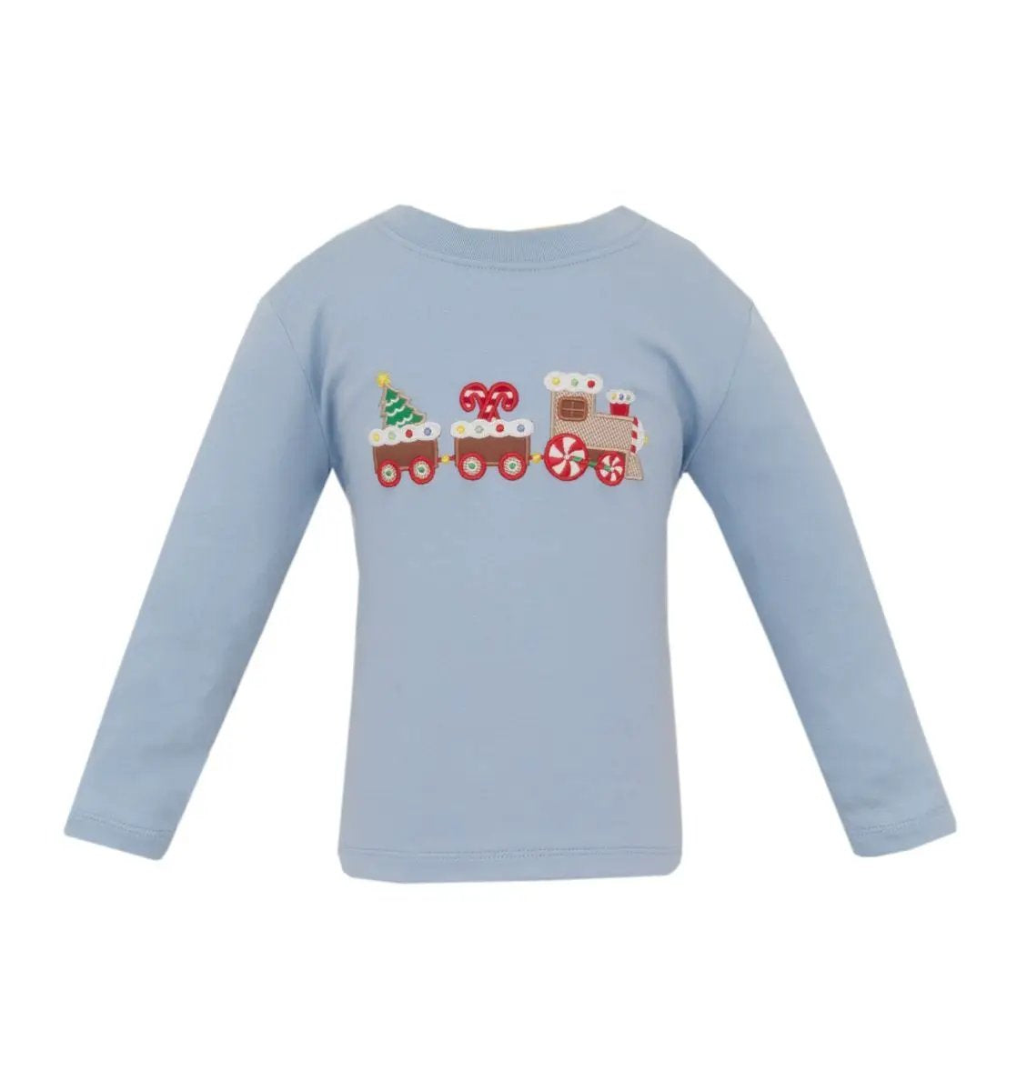 Claire & Charlie Boys Light Blue Knit Gingerbread Train Long Sleeve Shirt by Claire & Charlie